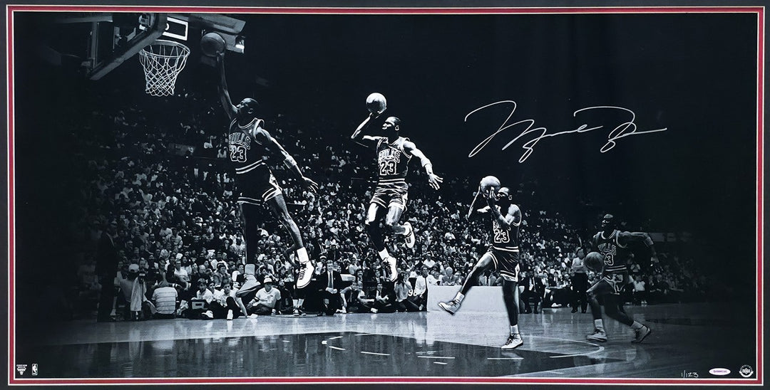 Michael Jordan Auto Framed 18x36 'We Have Lift Off' Photo Bulls #1/123 UDA Holo