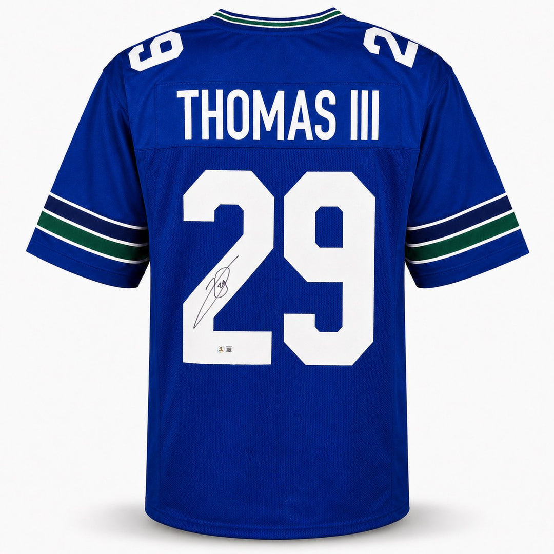 Seattle Seahawks Earl Thomas III Signed Blue Throwback Jersey Beckett Witness