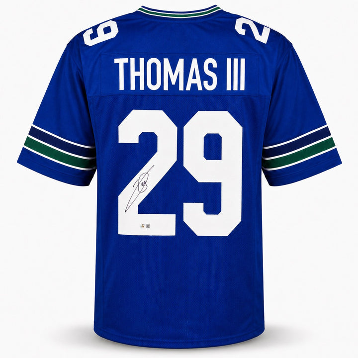 Seattle Seahawks Earl Thomas III Signed Blue Throwback Jersey Beckett Witness