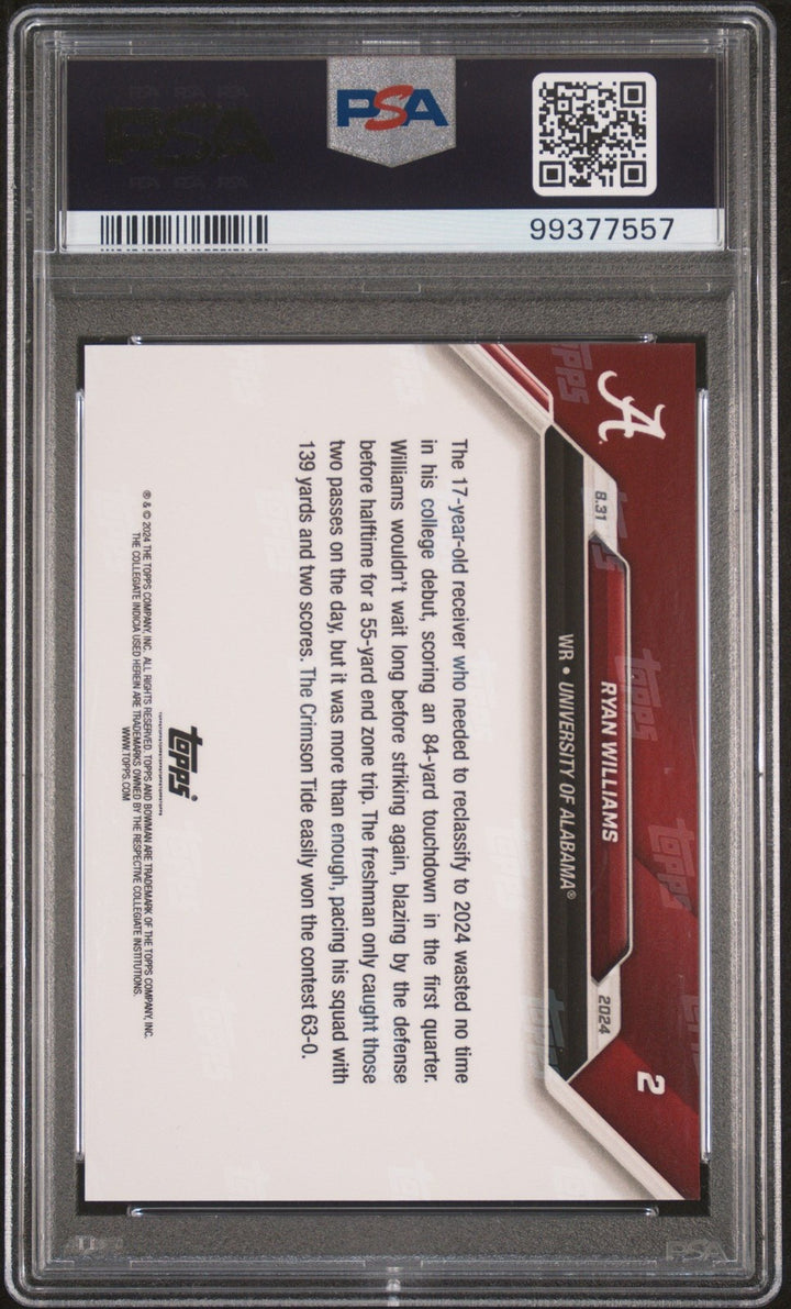 Graded 2024 Topps Bowman U Now Ryan Williams #2 Rookie RC Card PSA 10