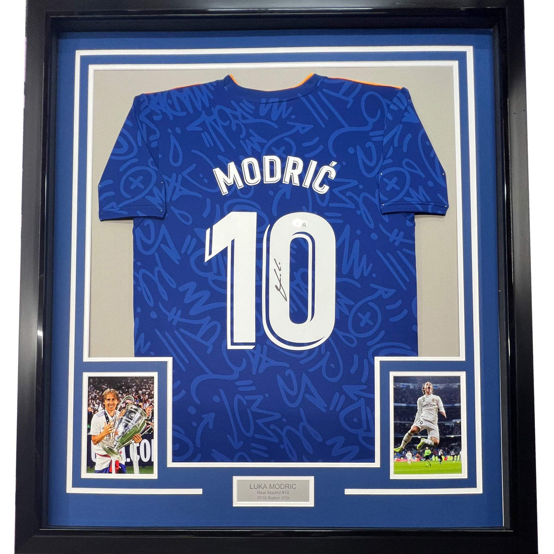 Framed Autographed/Signed Luka Modric 33x42 Real Madrid Blue Jersey BAS COA