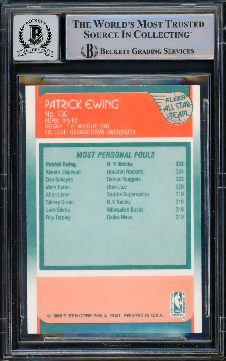 Patrick Ewing Signed 1988-89 Fleer Card 130 Knicks Auto GM 10 Beckett #15772197