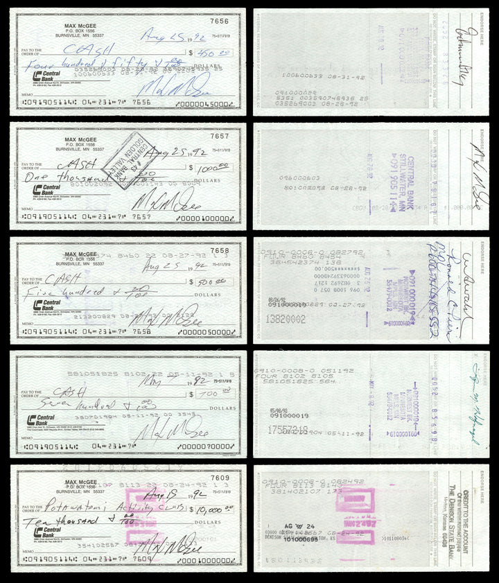 Max McGee Autographed Signed 2.75x6 Check Lot of 50 Green Bay Packers 174046