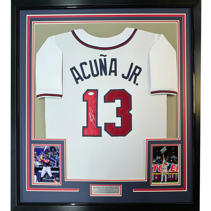 Framed Autographed/Signed Ronald Acuna Jr. 33x42 Atlanta White Jersey JSA COA
