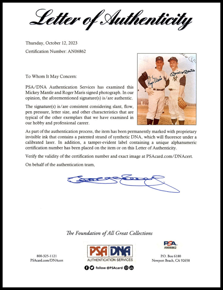 Mickey Mantle & Roger Maris Signed Framed 8x10 Photo Yankees PSA/DNA #AN06862