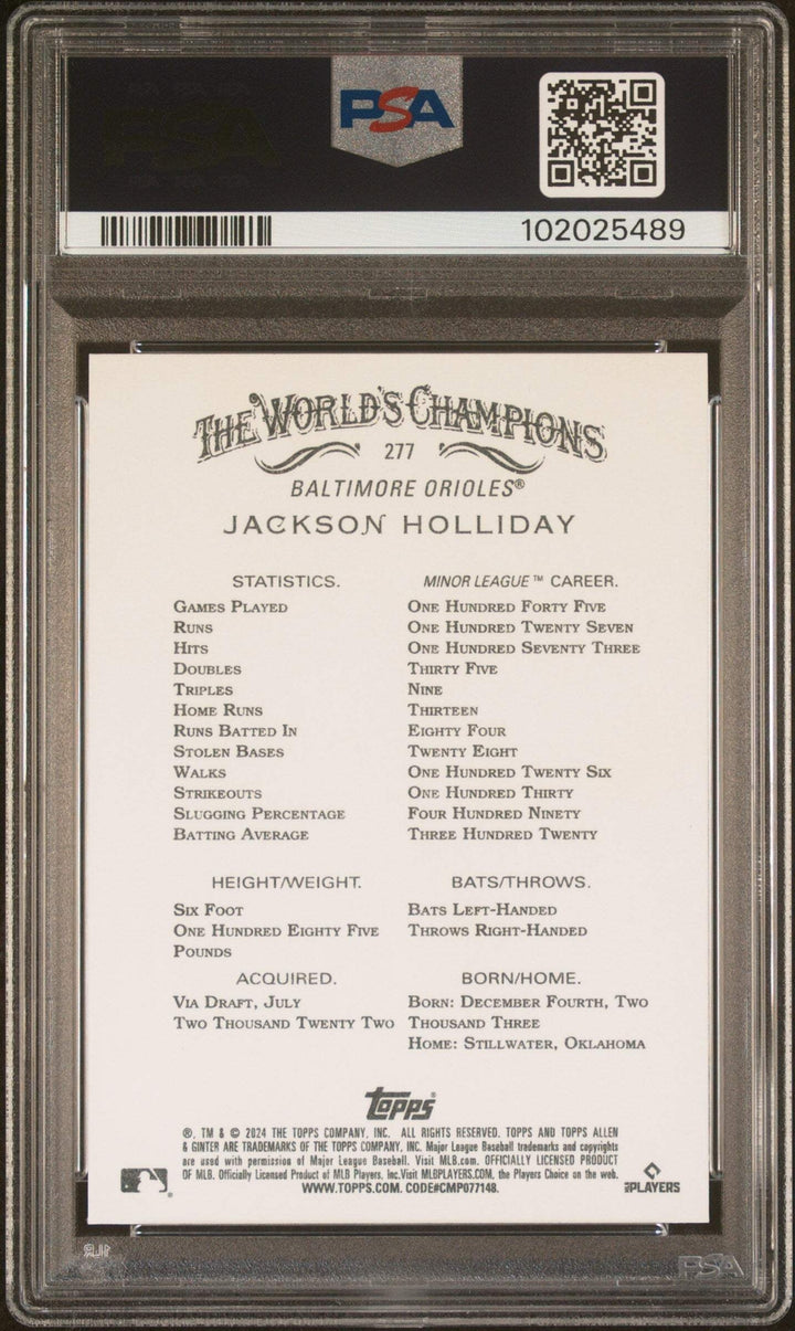 Graded 2024 Topps Allen & Ginter Jackson Holliday #277 RC Baseball Card PSA 10