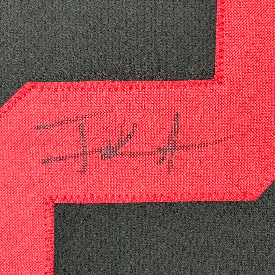 Framed Autographed/Signed Frank Gore 35x39 San Francisco Black Jersey BAS COA