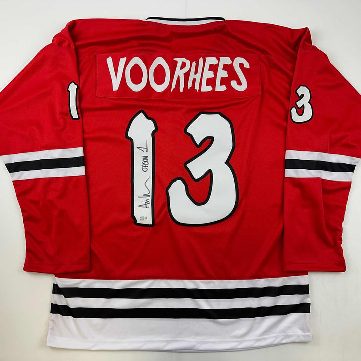 Autographed/Signed Ari Lehman Jason Voorhees Red Jersey Steiner CX COA