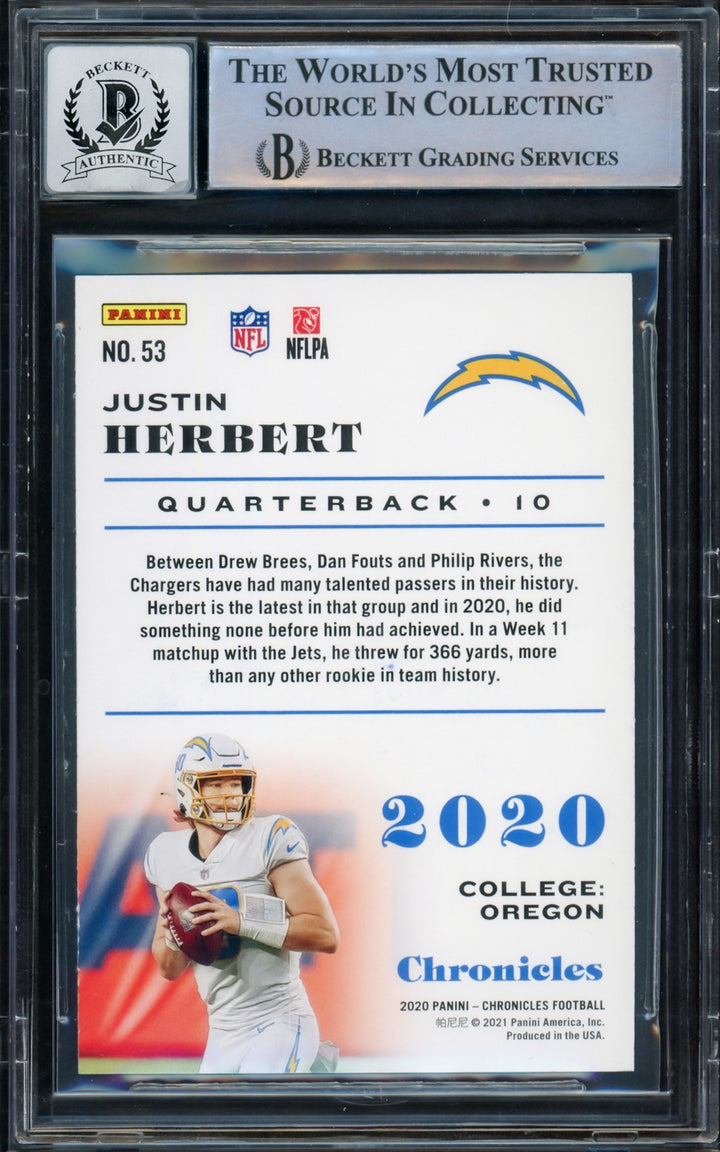 Justin Herbert Auto 2020 Panini Chronicles Pink Parallel RC 53 Chargers Sig 10
