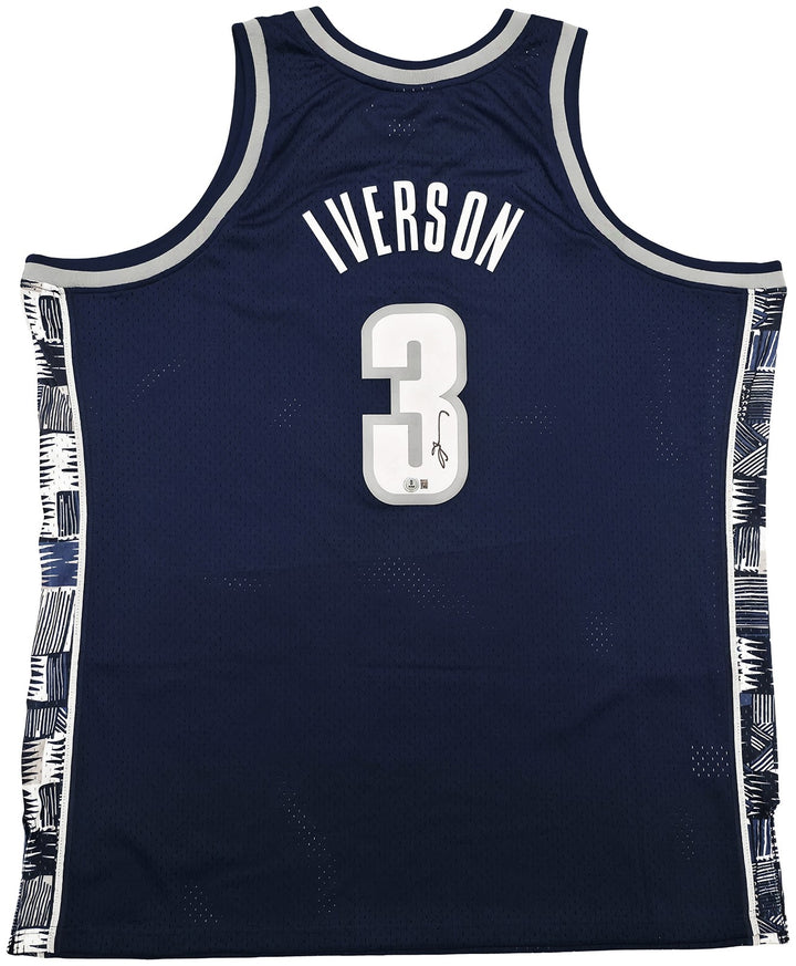 Georgetown Hoyas Allen Iverson Auto Blue Mitchell Ness 95-96 Jersey 2XLT BAS
