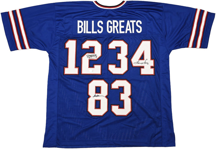 Bills Jim Kelly, Thurman Thomas & Andre Reed Signed Blue Jersey Beckett Witness