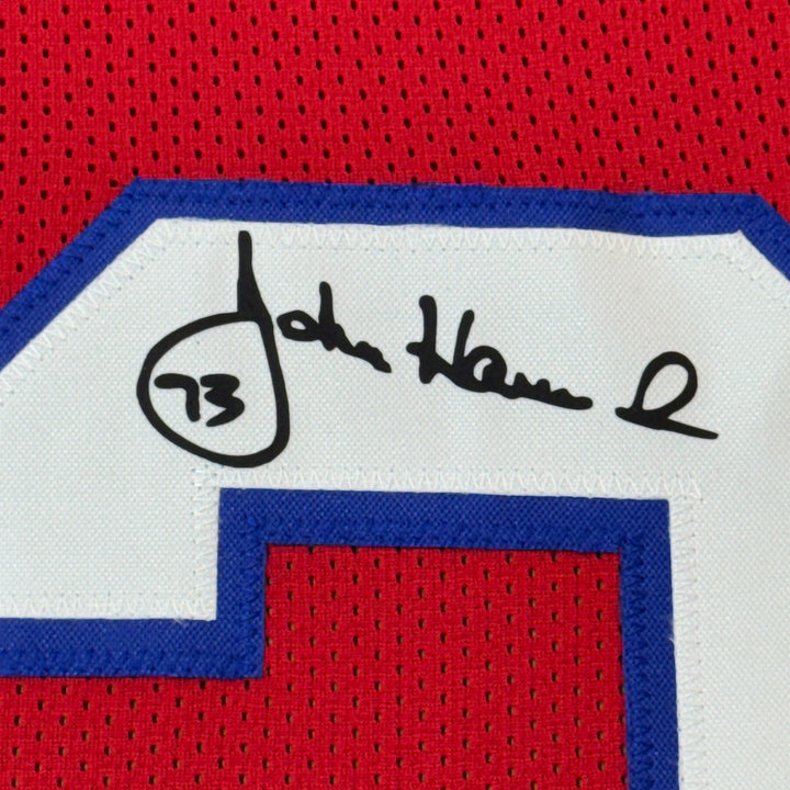 Framed Facsimile Autographed John Hannah 33x42 Red Reprint Laser Auto Jersey