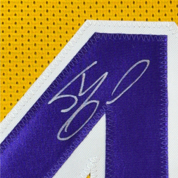 Framed Autographed/Signed Shaquille Shaq O'Neal 35x39 LA Yellow Jersey COA