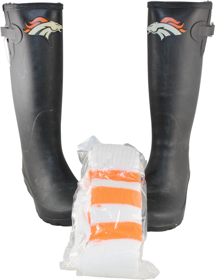 Denver Broncos Size 10 Rain/Snow Boots Tall Socks included New Never Worn 17751