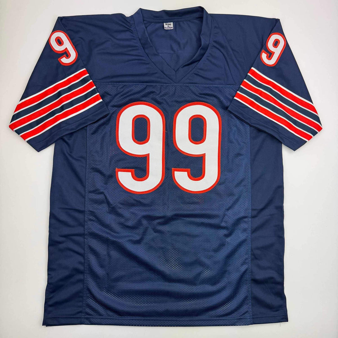 Autographed/Signed DAN HAMPTON HOF 2002 Chicago Blue Football Jersey JSA COA