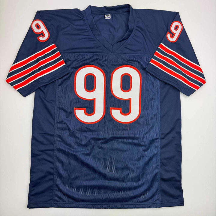 Autographed/Signed DAN HAMPTON HOF 2002 Chicago Blue Football Jersey JSA COA