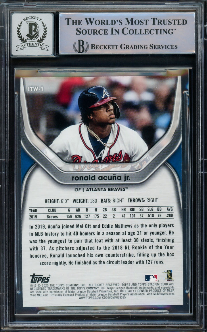 Ronald Acuna Jr Signed 2020 Stadium Club In The Wings Card ITW-1 Sig 10 Beckett