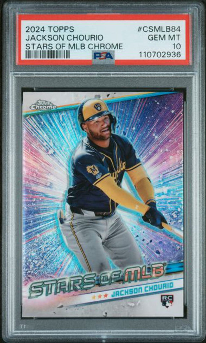 Graded 2024 Topps Stars of MLB Chrome Jackson Chourio #CSMLB84 RC Card PSA 10