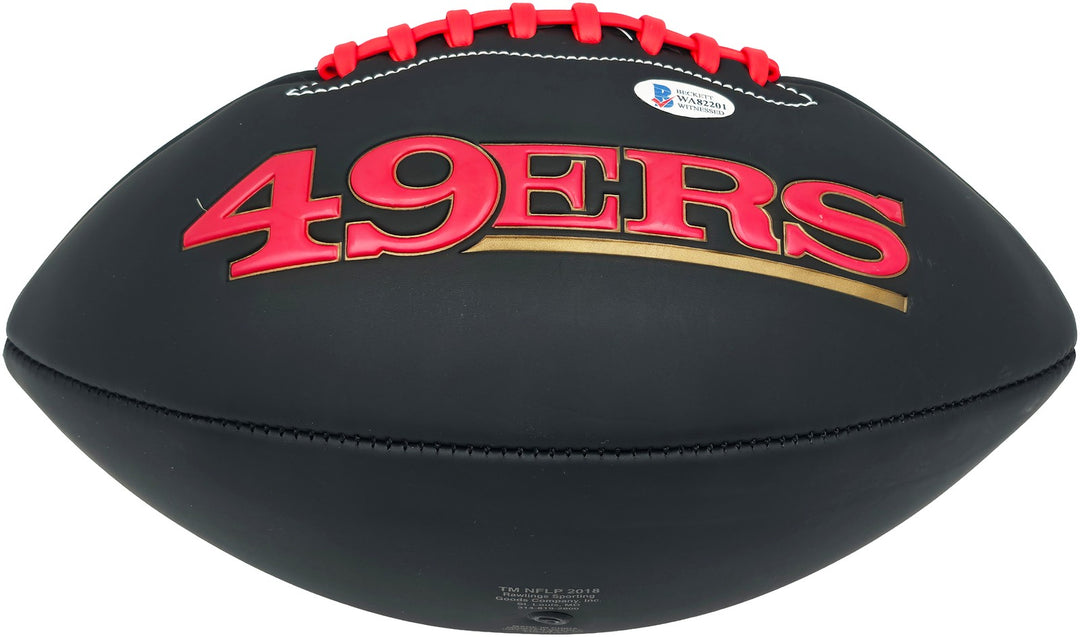 Joe Montana Signed Black Rawlings 49ers Football Smudged BAS Witness