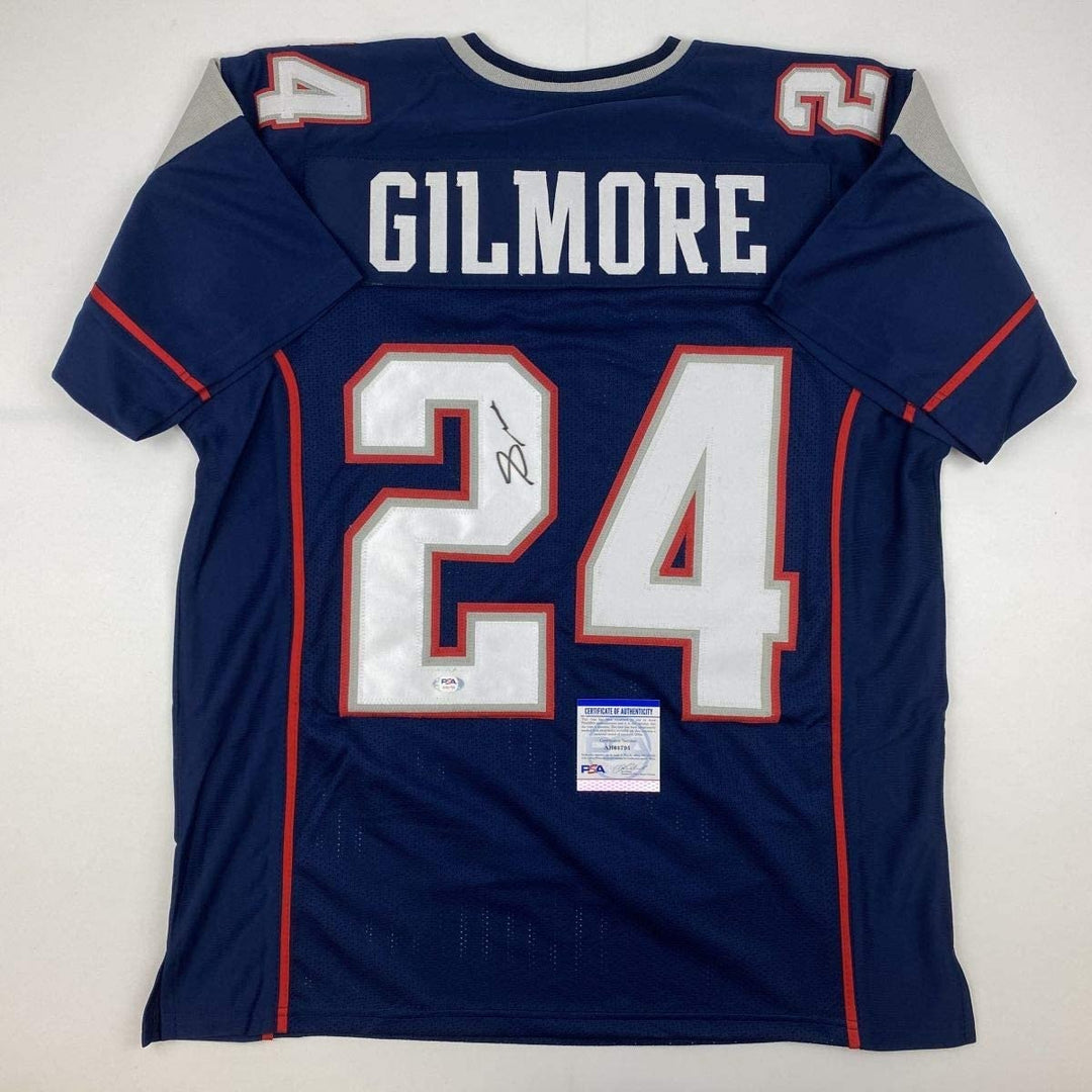 Autographed/Signed Stephon Gilmore New England Blue Jersey PSA/DNA COA