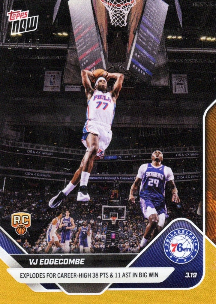 2025 Topps Now VJ Edgecombe #218 Orange Foil /25 Rookie RC Basketball Card