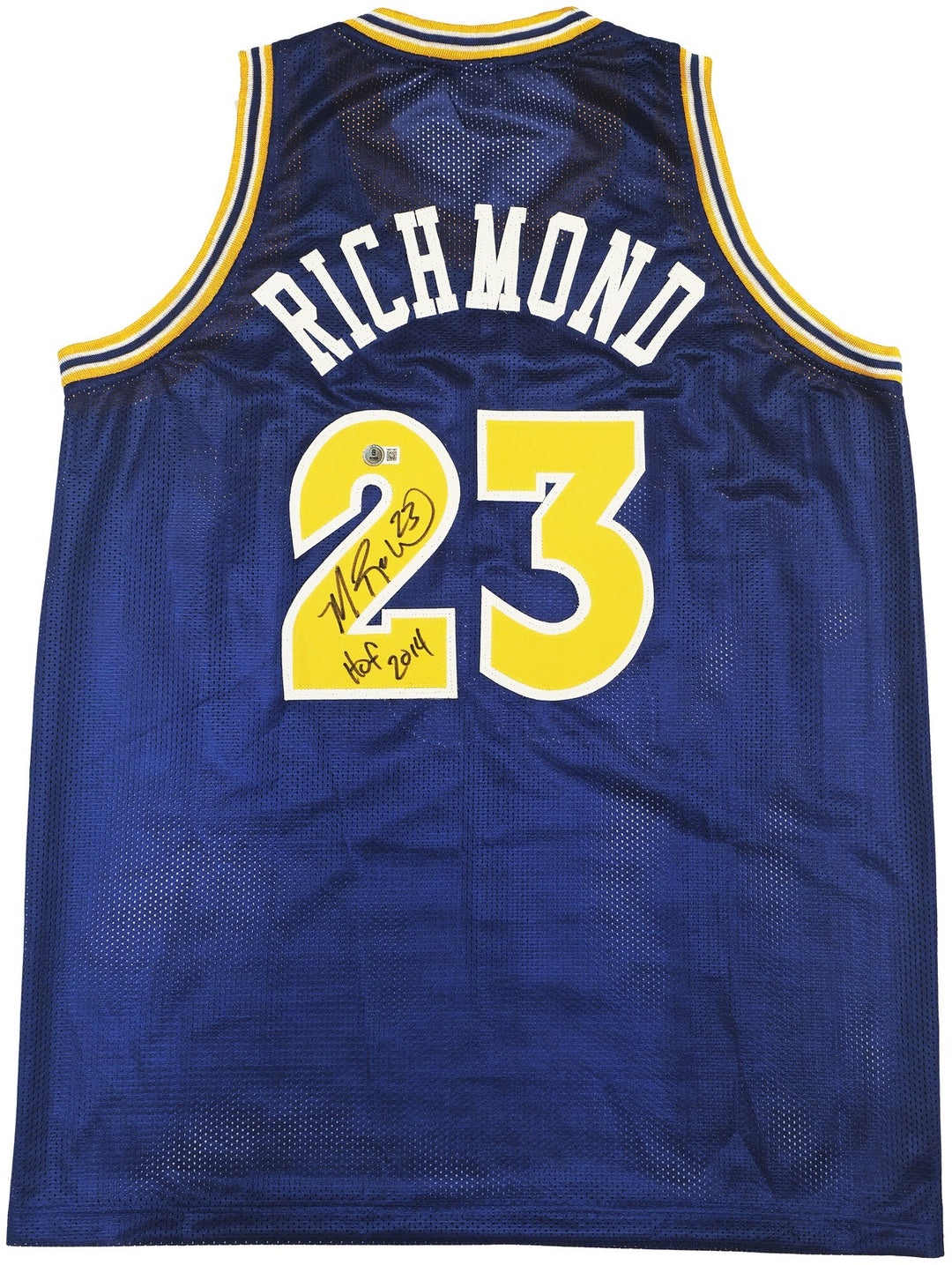 Golden State Warriors Mitch Richmond Signed Blue Jersey "HOF 2014" Beckett Wit