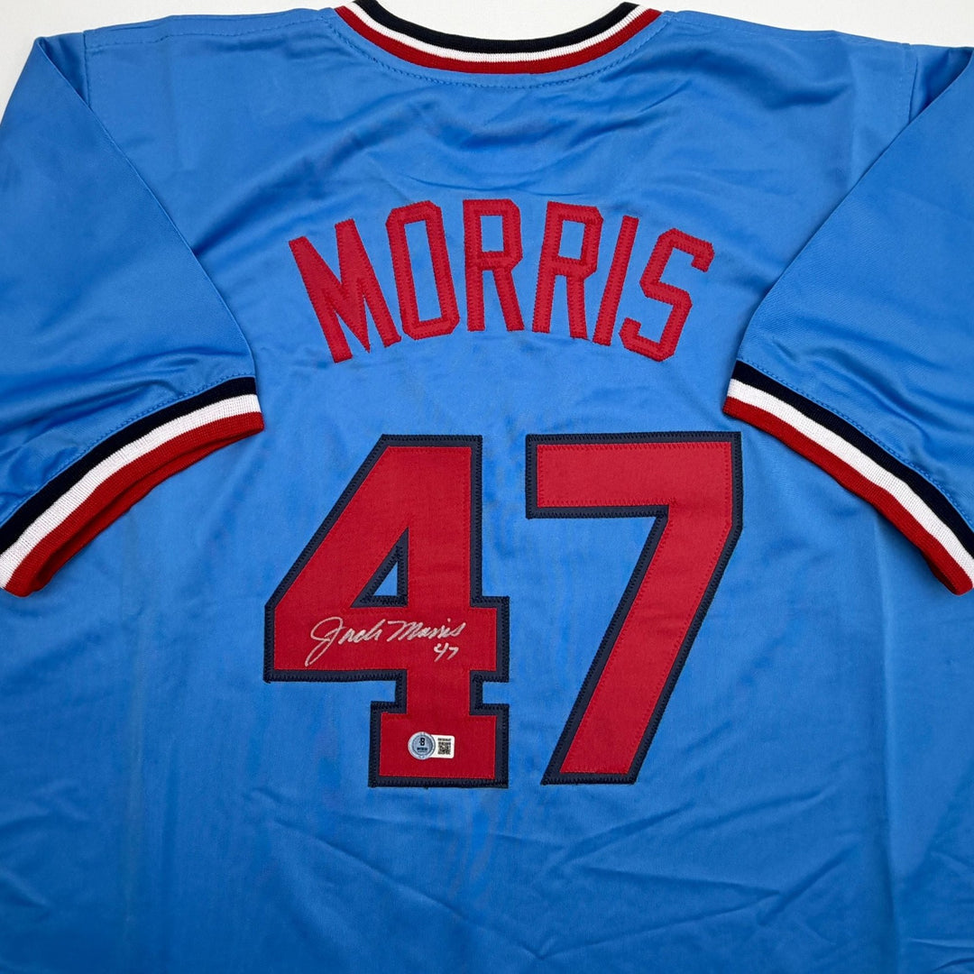 Autographed/Signed Jack Morris Minnesota Blue Baseball Jersey Beckett COA