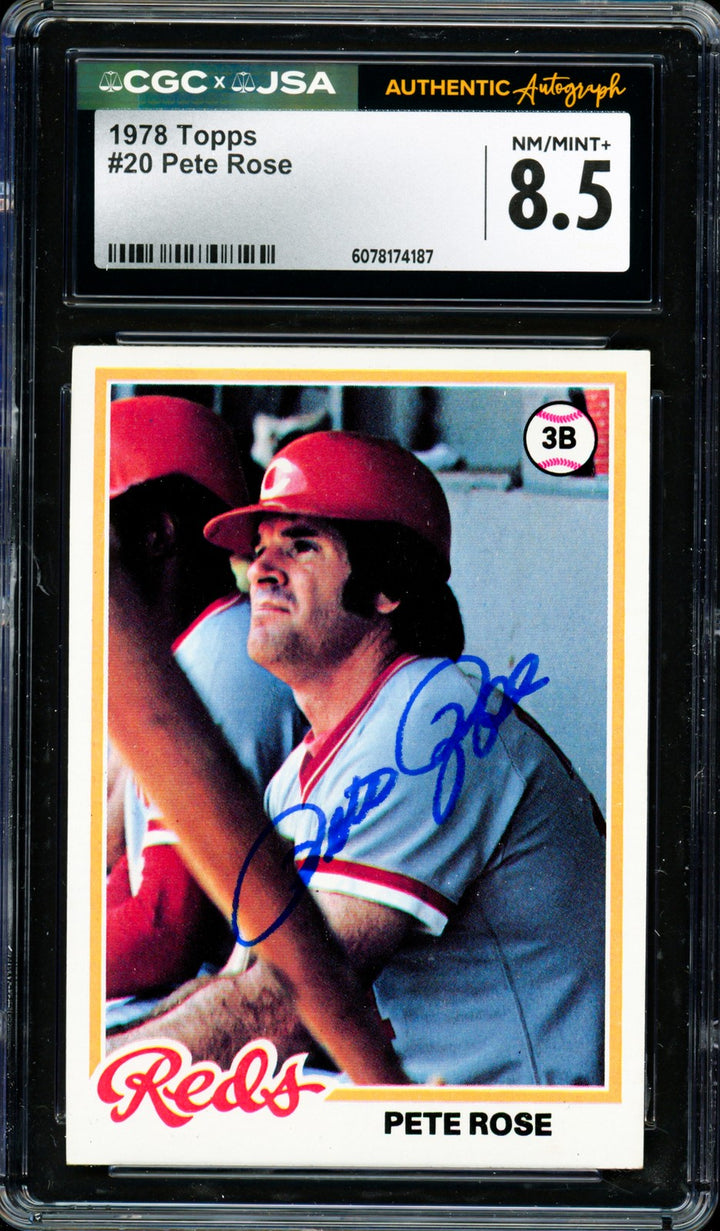 Pete Rose Signed 1978 Topps Card 20 Reds Card 8.5 CGC x JSA