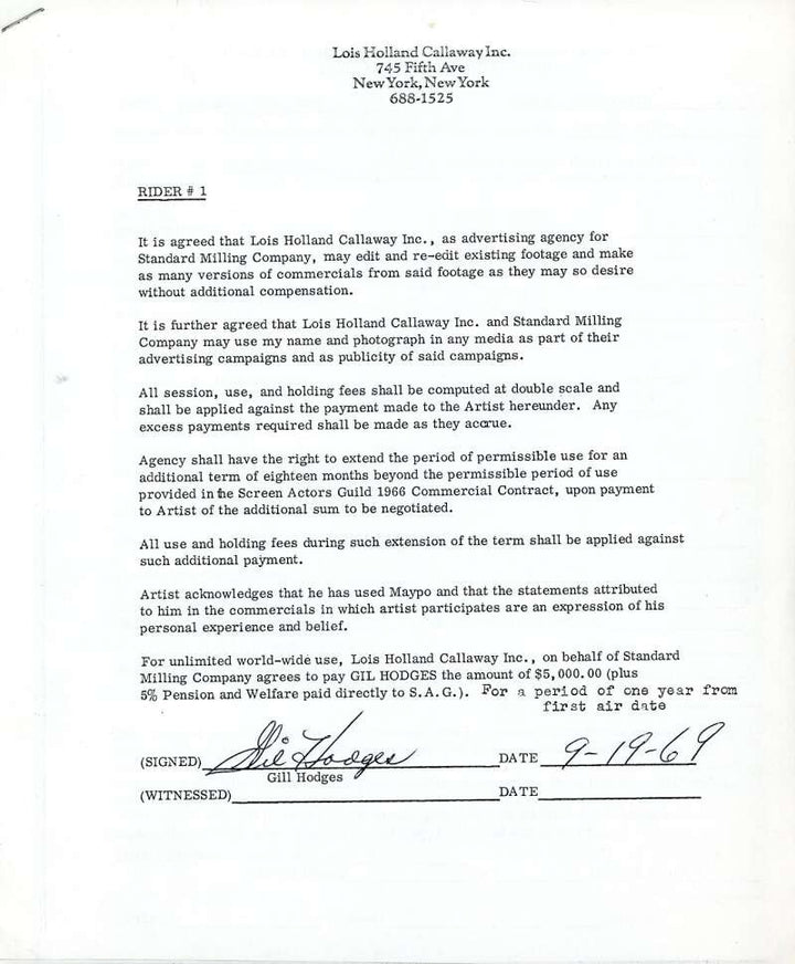 Gil Hodges PSA DNA Loa Signed 1969 Contract Letter Mets Rare Autograph