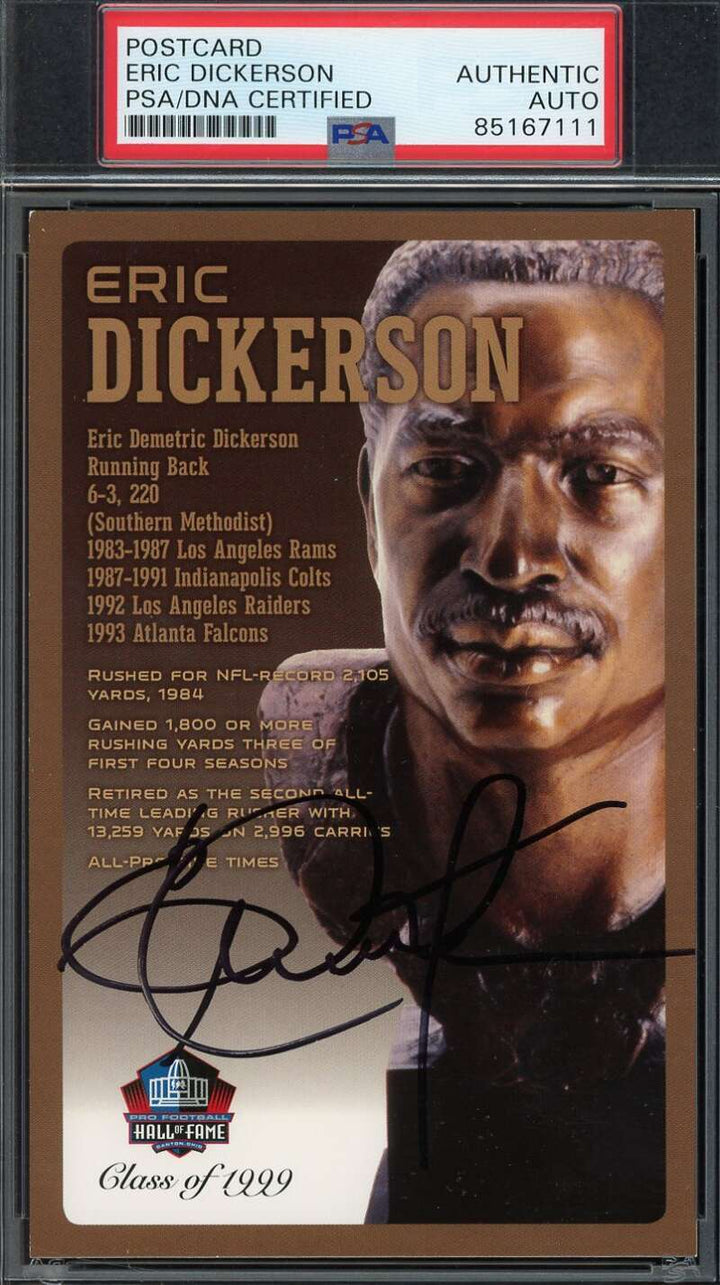 Eric Dickerson PSA DNA Signed Hall of Fame Bronze Bust Postcard /150 Autograph