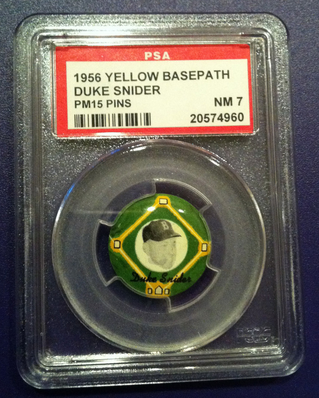Duke Snider 1956 Yellow Basepath Pin PSA 7 Mint Brooklyn Dodgers RARE pm15 HOF