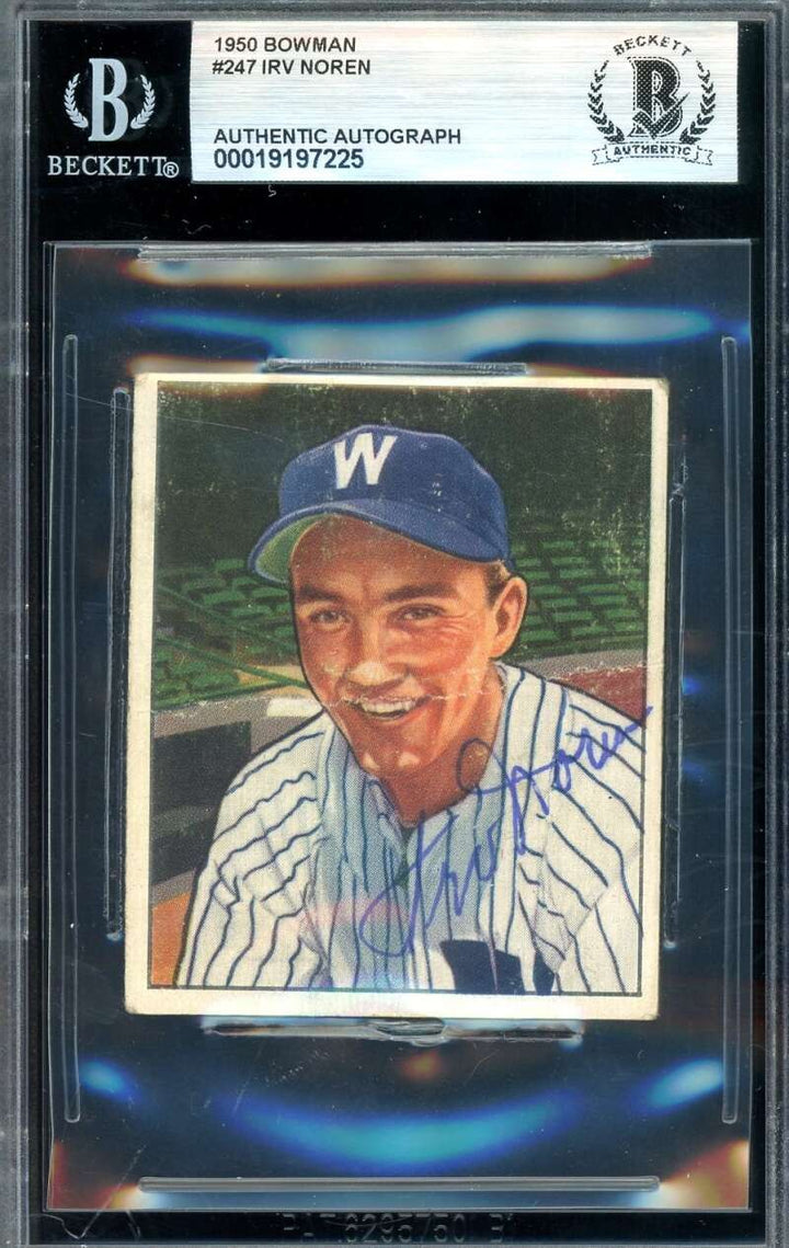 Irv Noren Beckett BAS Signed 1950 Bowman Autograph