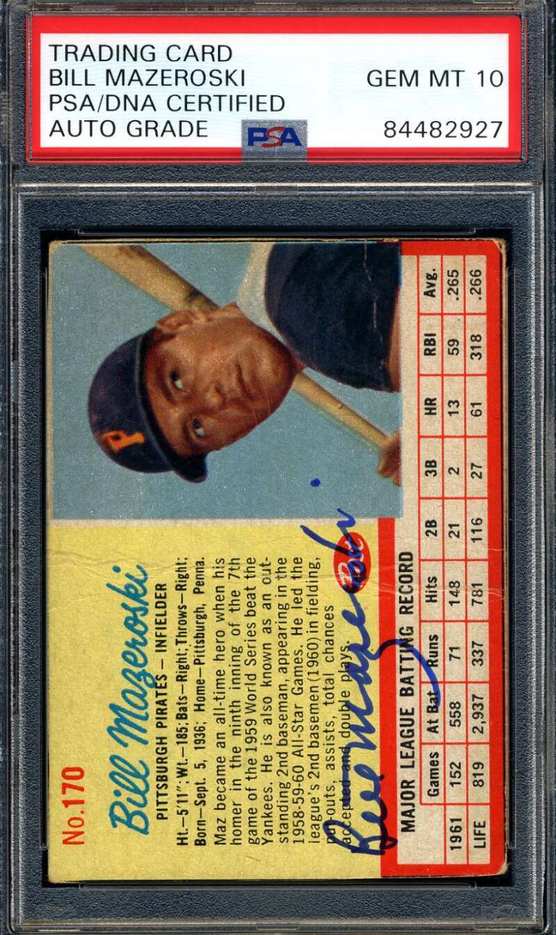 Bill Mazeroski Gem Mint 10 PSA DNA Coa Signed 1962 Post Autograph
