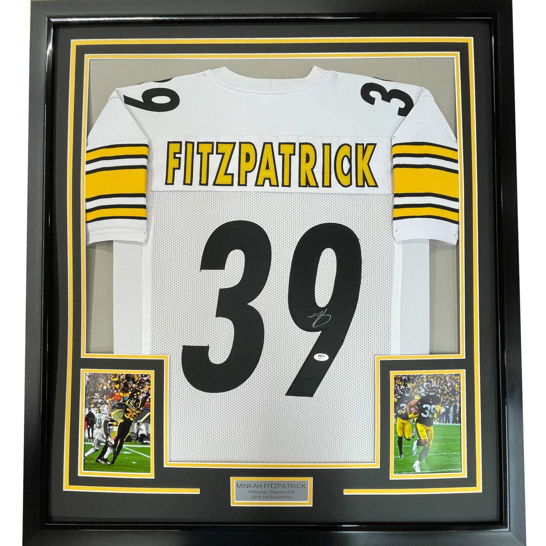 FRAMED Autographed/Signed MINKAH FITZPATRICK 33x42 Pitt White Jersey PSA COA