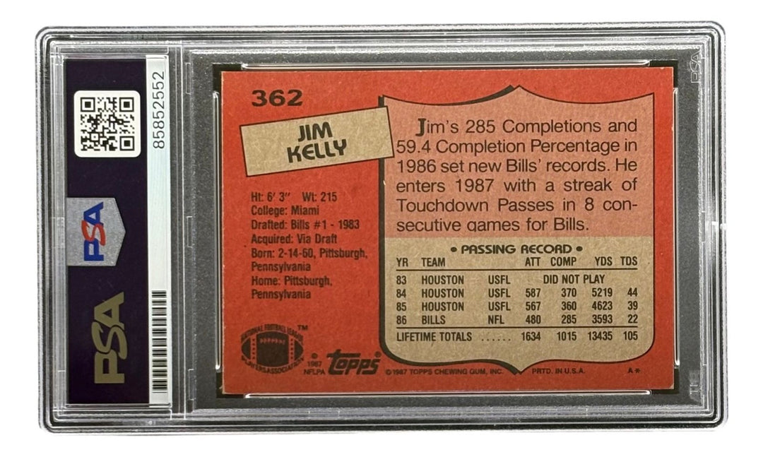 Jim Kelly Signed 1987 Topps #362 Buffalo Bills Rookie Card PSA/DNA