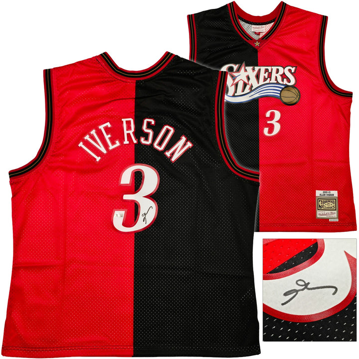 76ers Allen Iverson Auto Black Red Mitchell Ness 2000-01 Swingman Jersey 2XL BAS