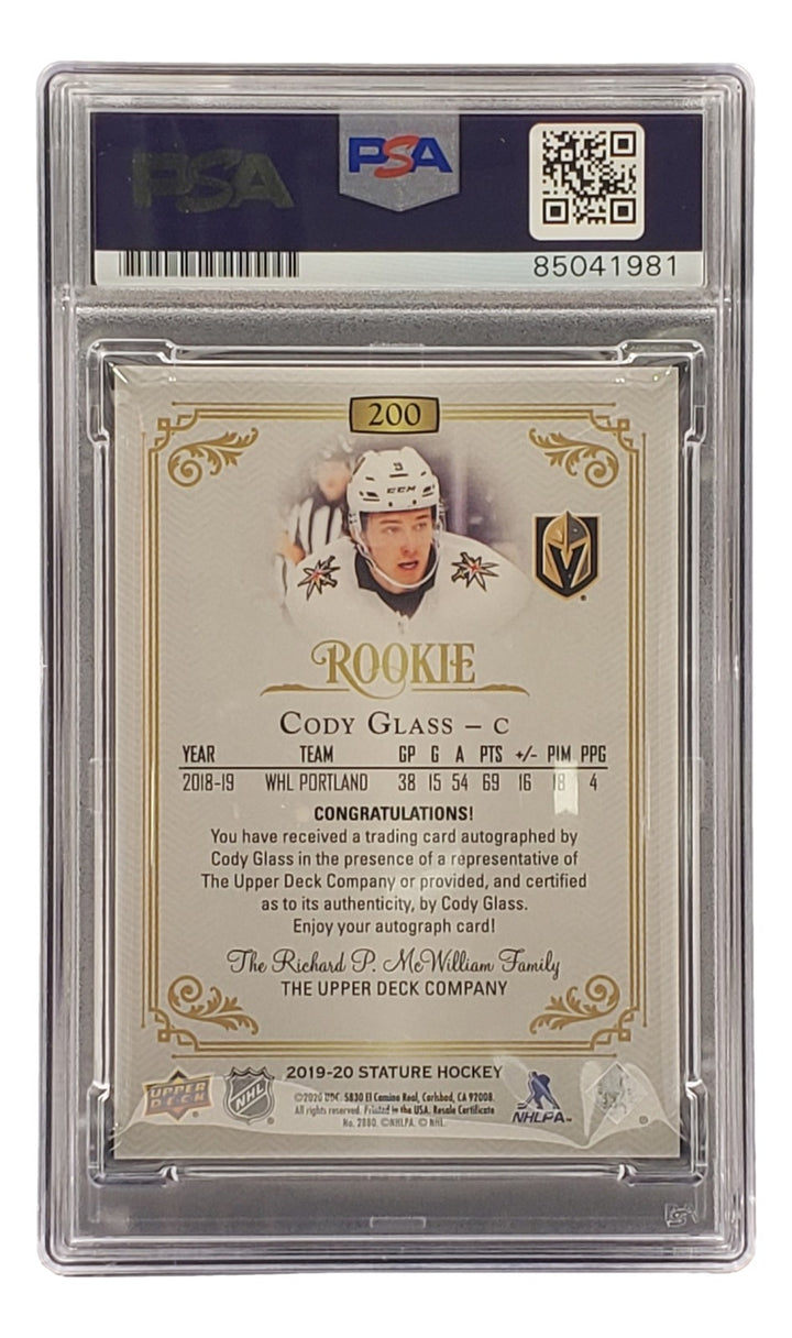 Cody Glass Signed 2020 Upper Deck #200 Vegas Golden Knights Rookie Card PSA/DNA