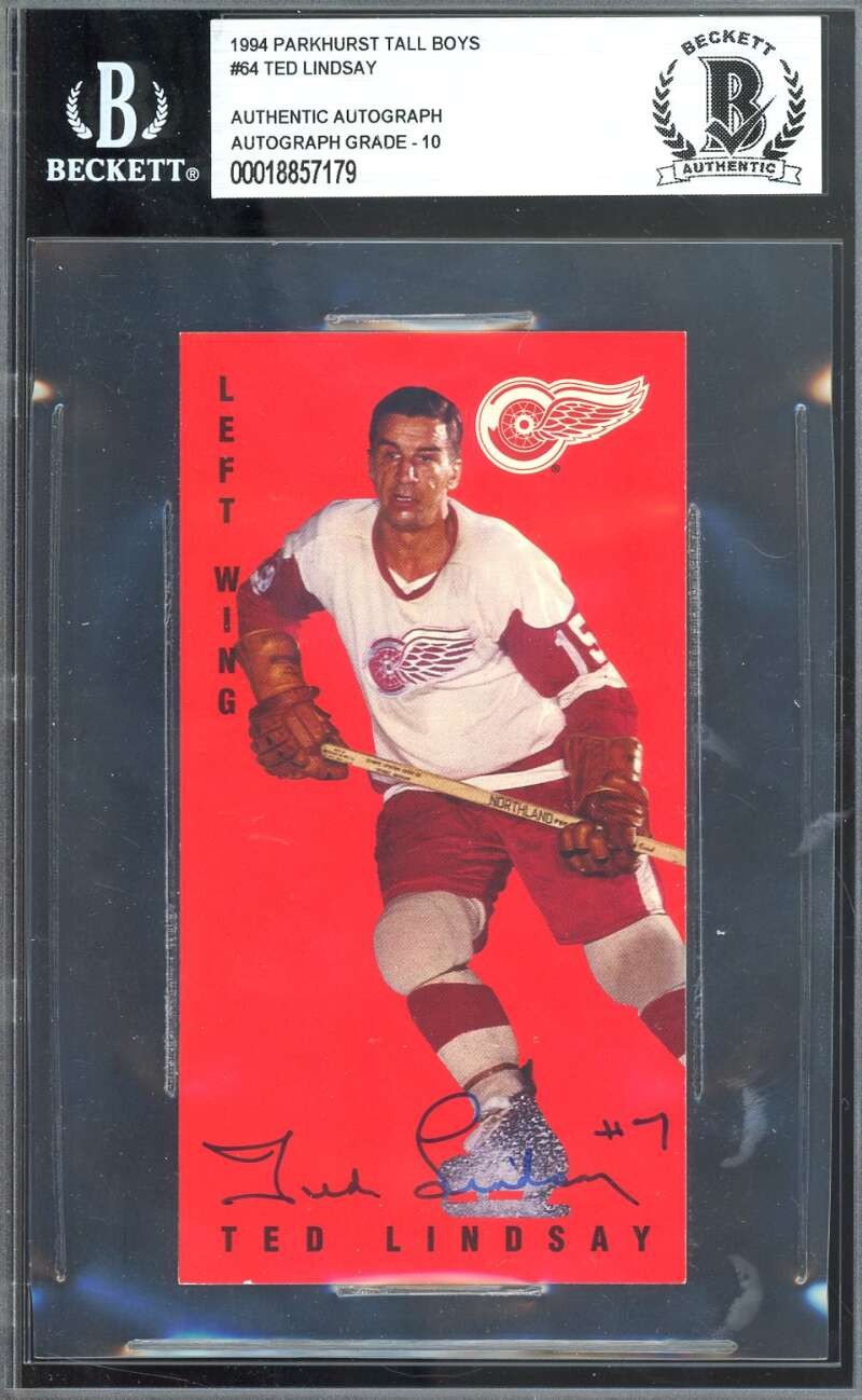 Ted Lindsay Gem Mint 10 Beckett BAS Autograph 1994 Parkhurst Tall Boys Signed