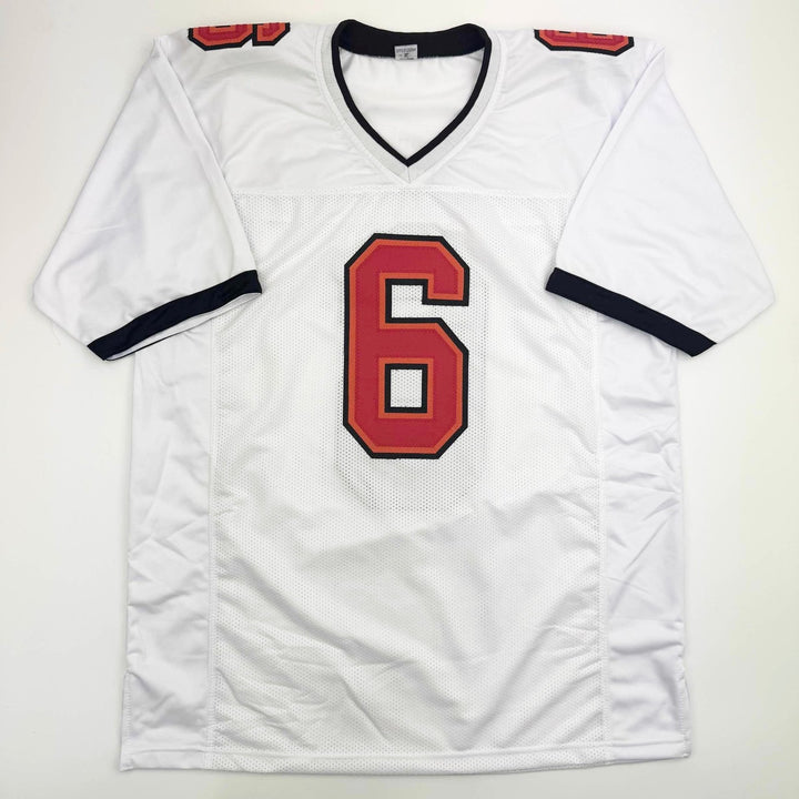 Autographed/Signed Baker Mayfield Tampa Bay White Jersey Beckett COA