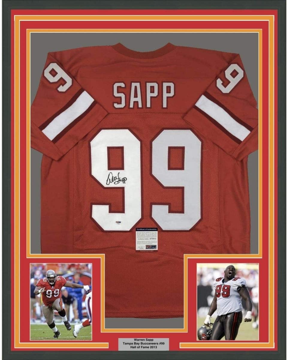 Framed Signed Warren Sapp 35x39 Tampa Bay Orange Retro Jersey PSA/DNA COA