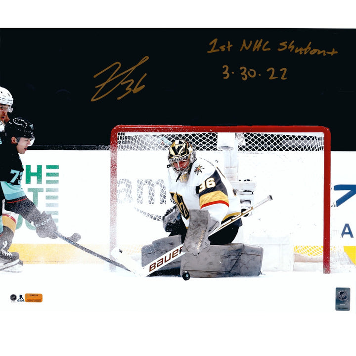 Logan Thompson Signed Inscribed 1st S/O Vegas Golden Knights 16x20 Photo IGM COA