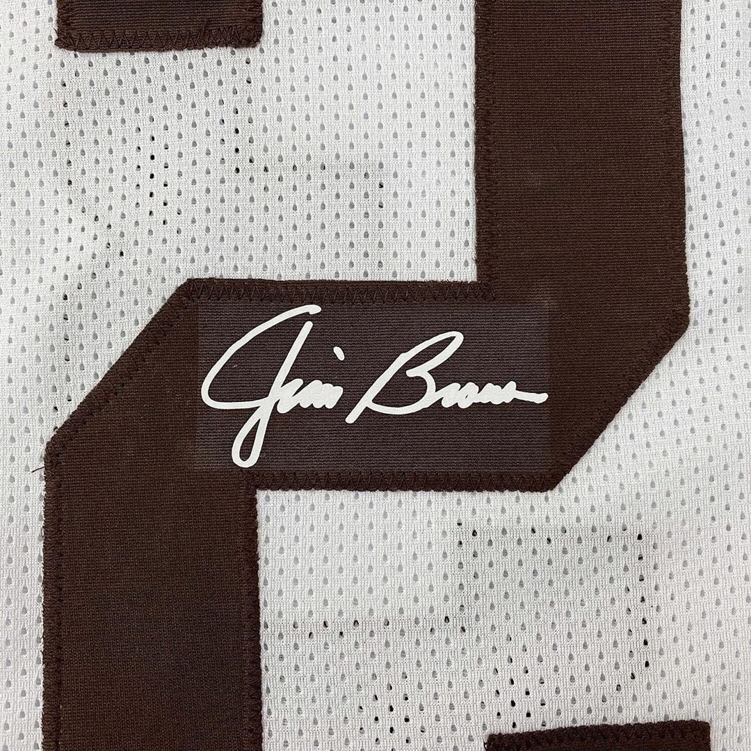 Framed Facsimile Autographed Jim Brown 35x39 Cleveland White Reprint Jersey