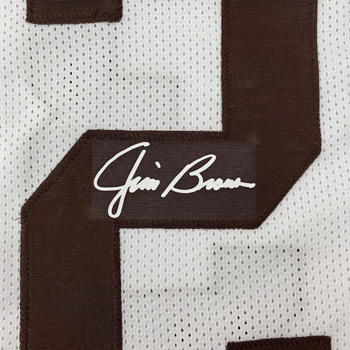 Framed Facsimile Autographed Jim Brown 35x39 Cleveland White Reprint Jersey