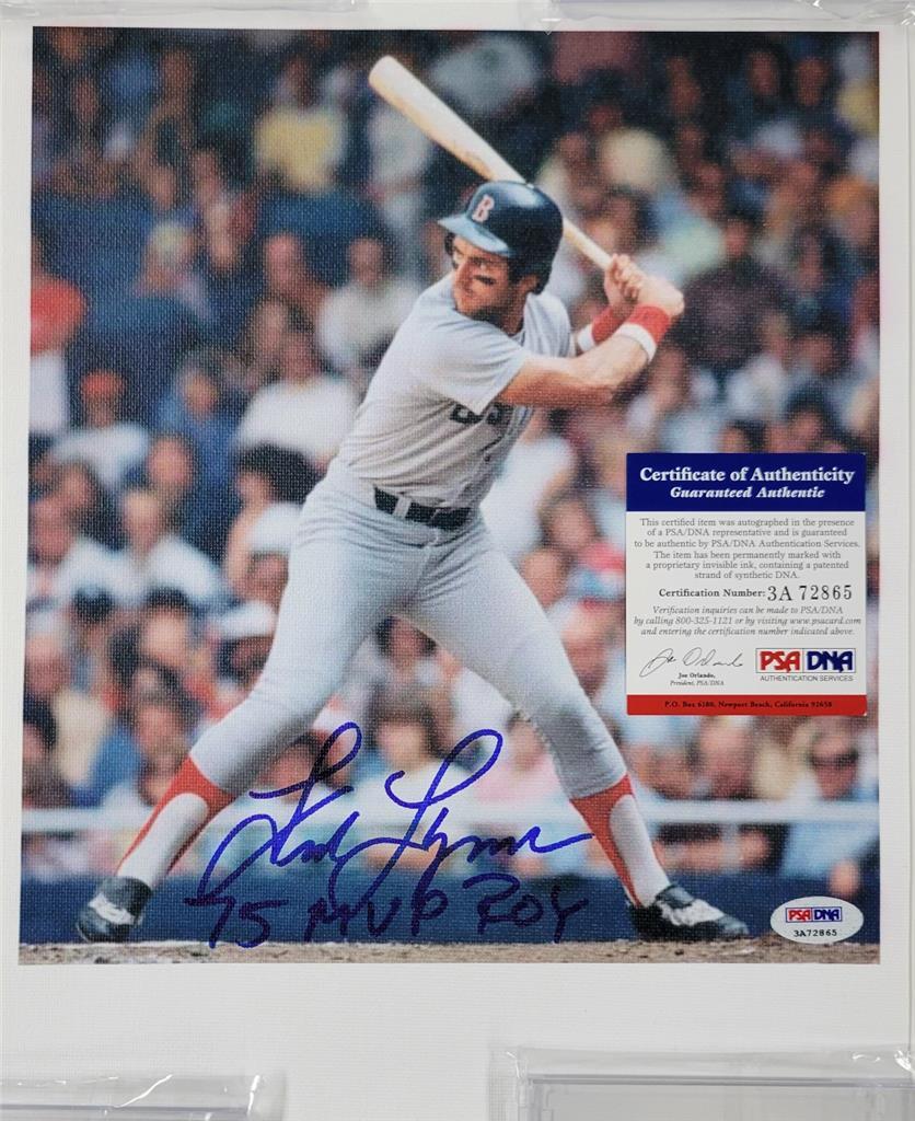 Fred Lynn signed "75 MVP ROY" 9.5x10 Canvas Photo Red Sox autograph ~ PSA ITP