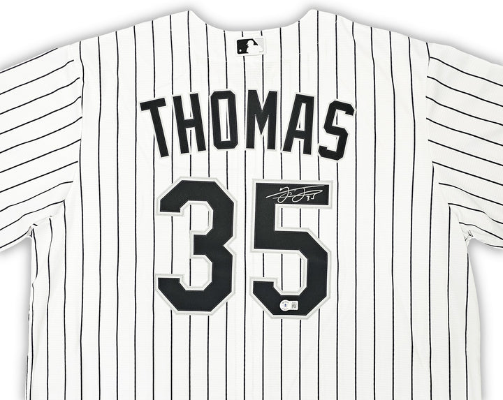 White Sox Frank Thomas Signed White Pinstripes Nike Jersey Size XL Beckett Wit