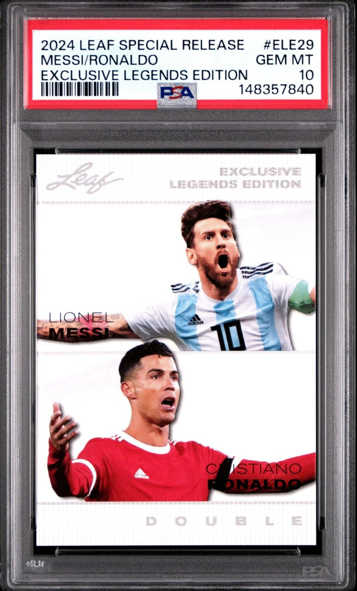 Graded 2024 Leaf Special Lionel Messi Cristiano Ronaldo #ELE29 Card PSA 10