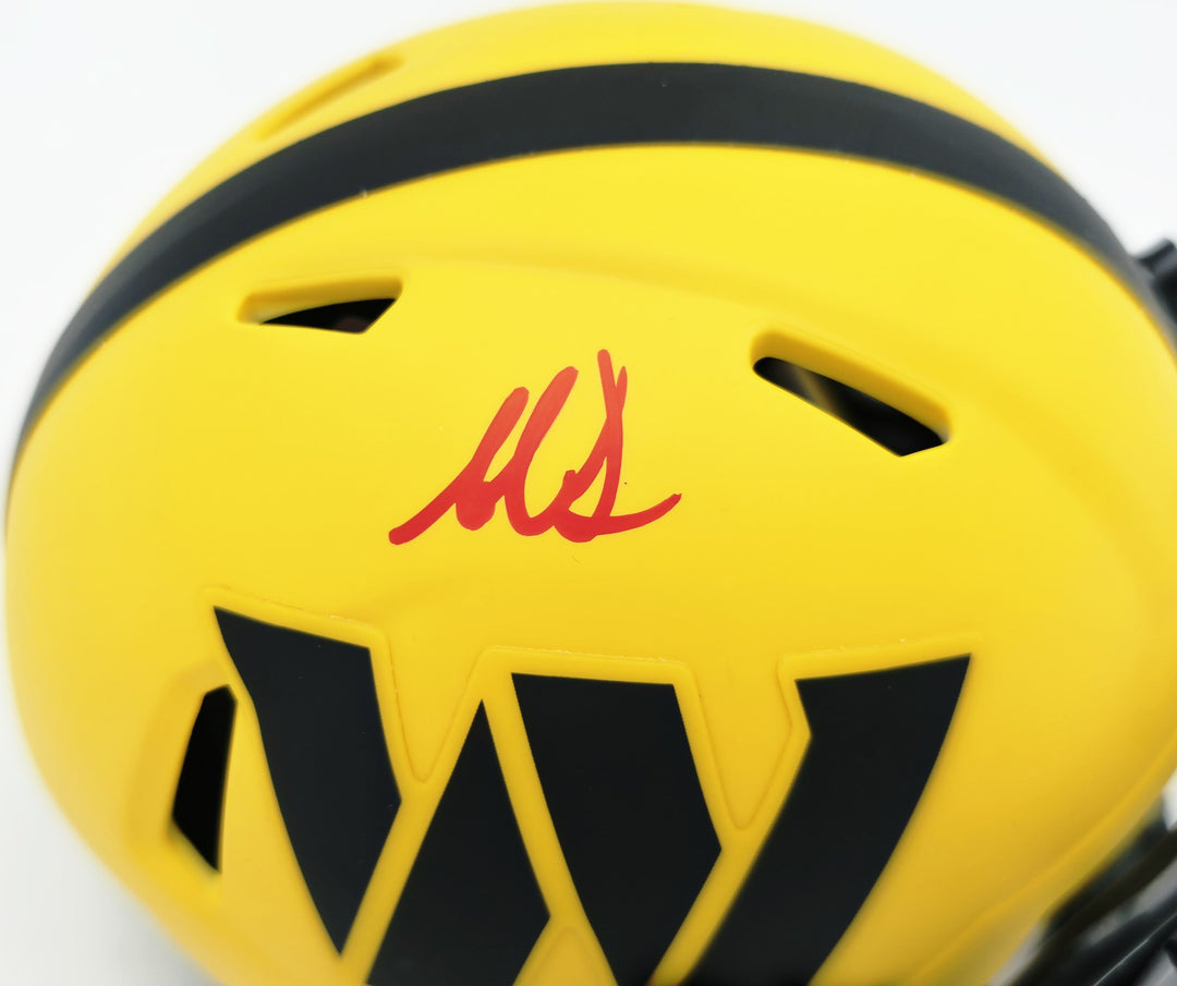 Mike Sainristil Signed Commanders Rave Yellow Speed Mini Helmet Beckett Witness