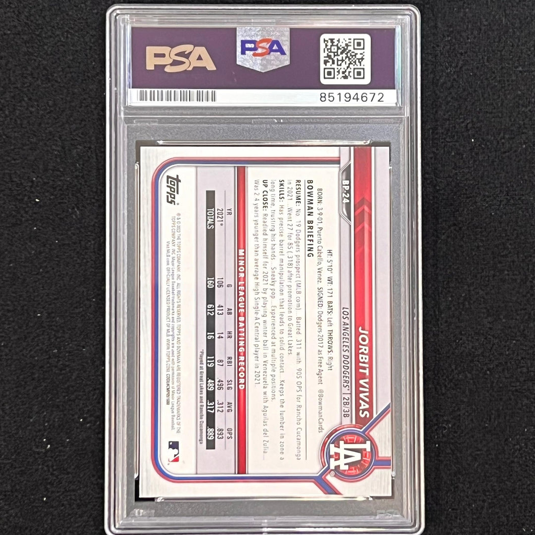 2021 Bowman Chrome #BP-24 Jorbit Vivas Signed Card PSA Slabbed Auto 10 Dodgers