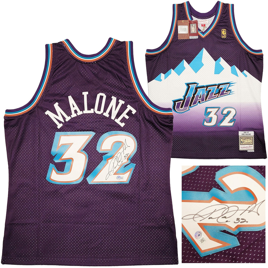 Jazz Karl Malone Auto Purple Teal Authentic Mitchell Ness Jersey Size XL Beckett