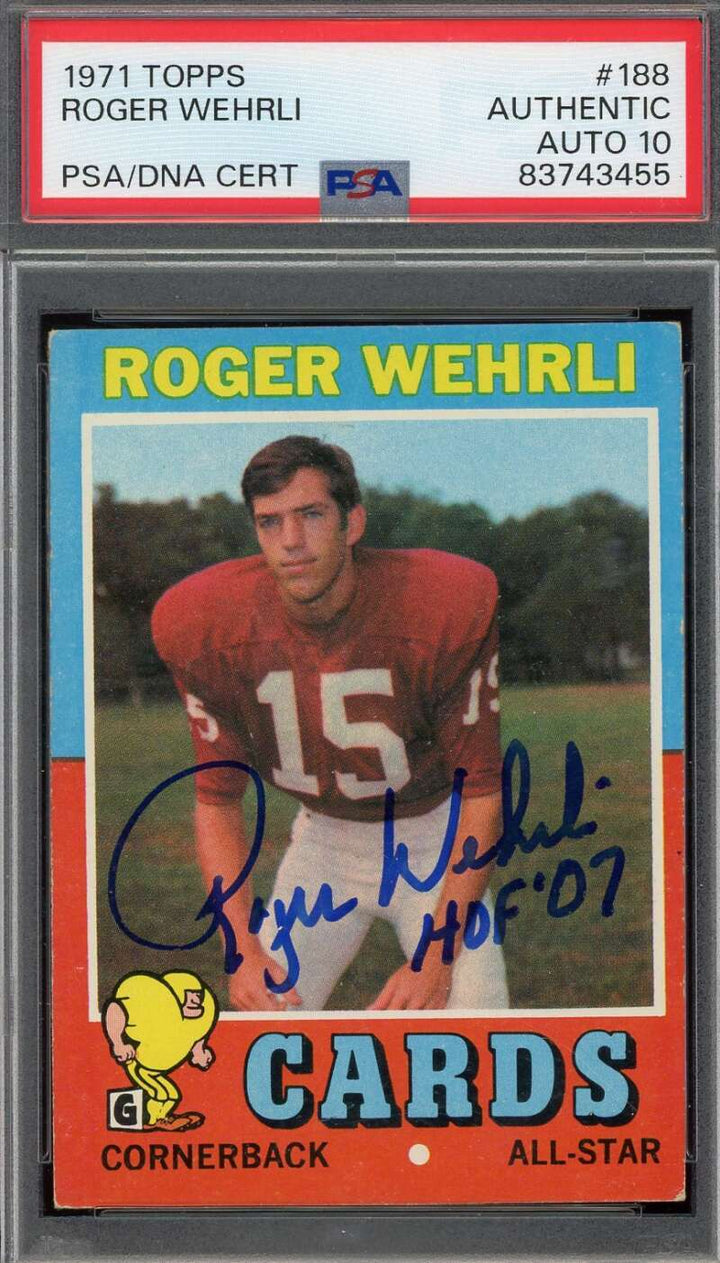 Roger Wehrli Gem Mint 10 PSA DNA Signed 1971 Topps Rookie Autograph